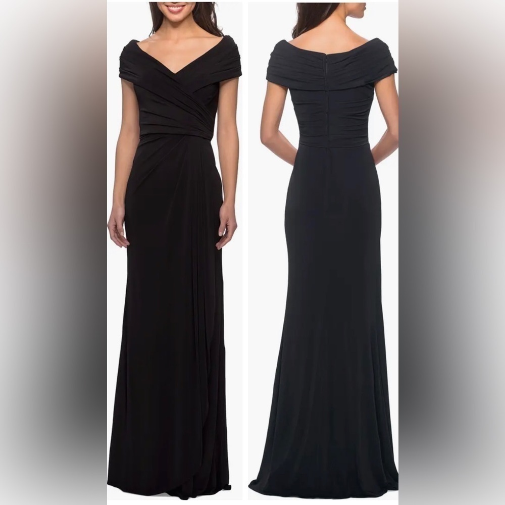 Nwot La Femme‎ Size 2 Off Shoulder V Neck Long Sheath Jersey Gown